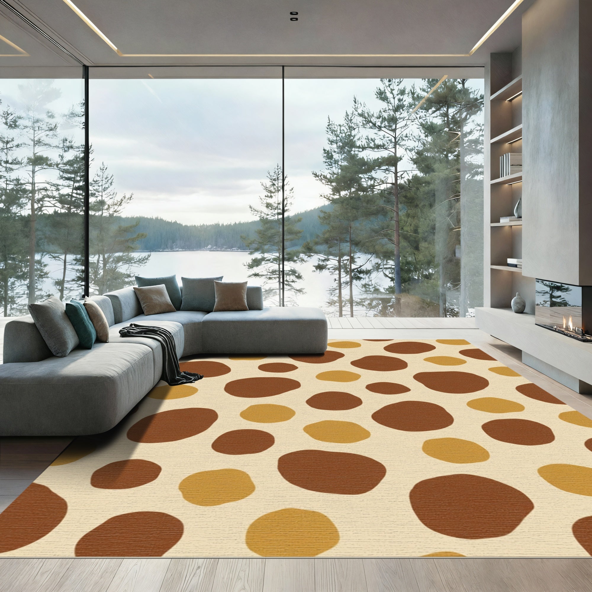 Brown Mustard Polka Dot Scatter Rug