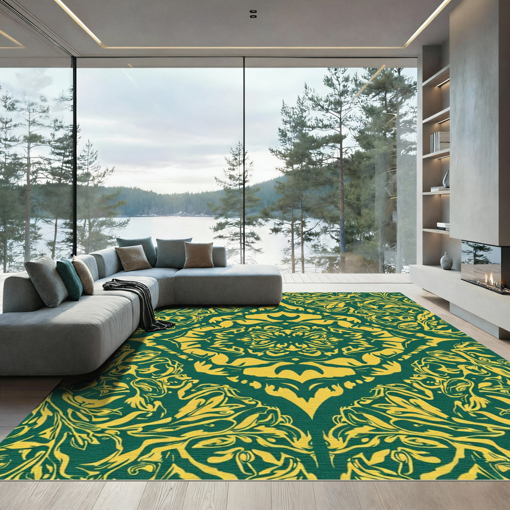 Emerald Gold Vintage Floral Medallion Rug