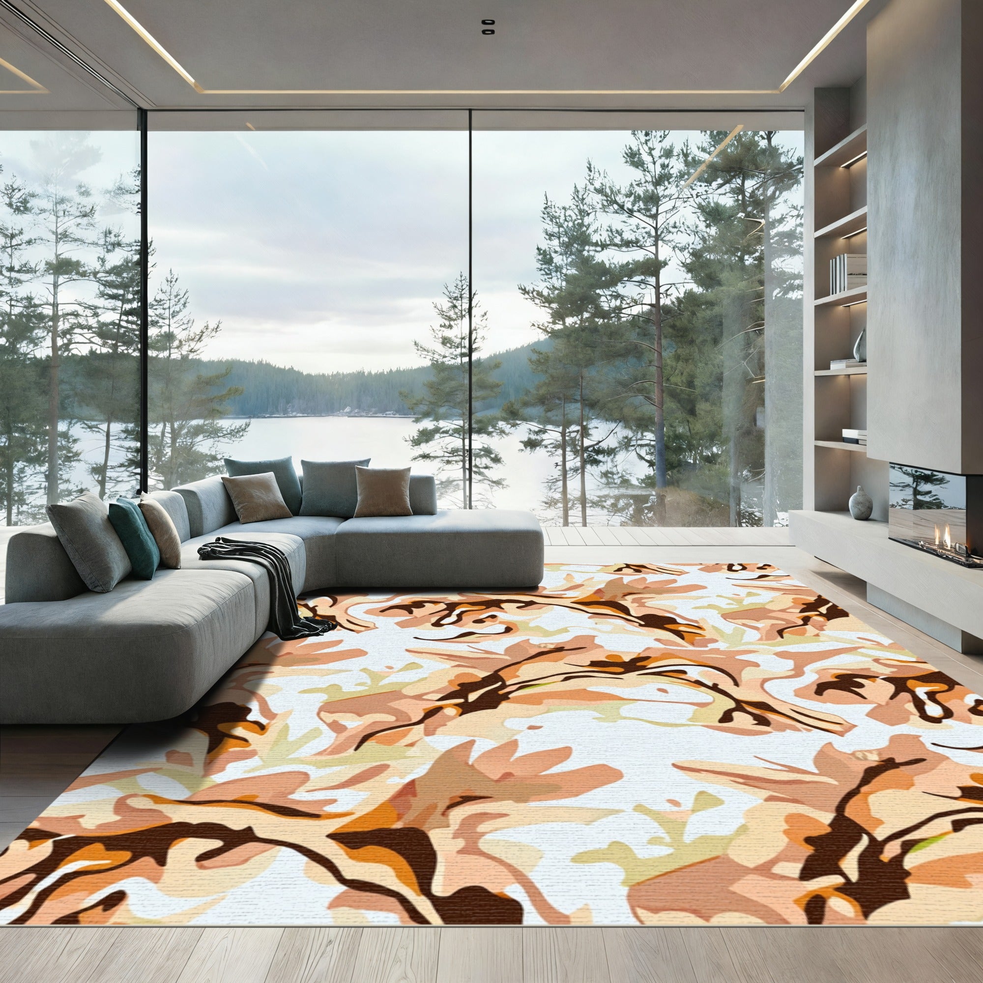 Earthy Abstract Camouflage Organic Shapes Rug