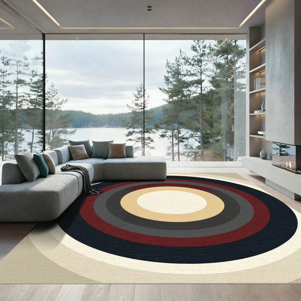 Rich Concentric Circles Ivory Red Rug