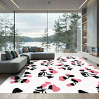 Pink Black Abstract Floral Sprig Rug
