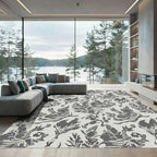 Drawn Dark Floral Branches Arrangement Rug