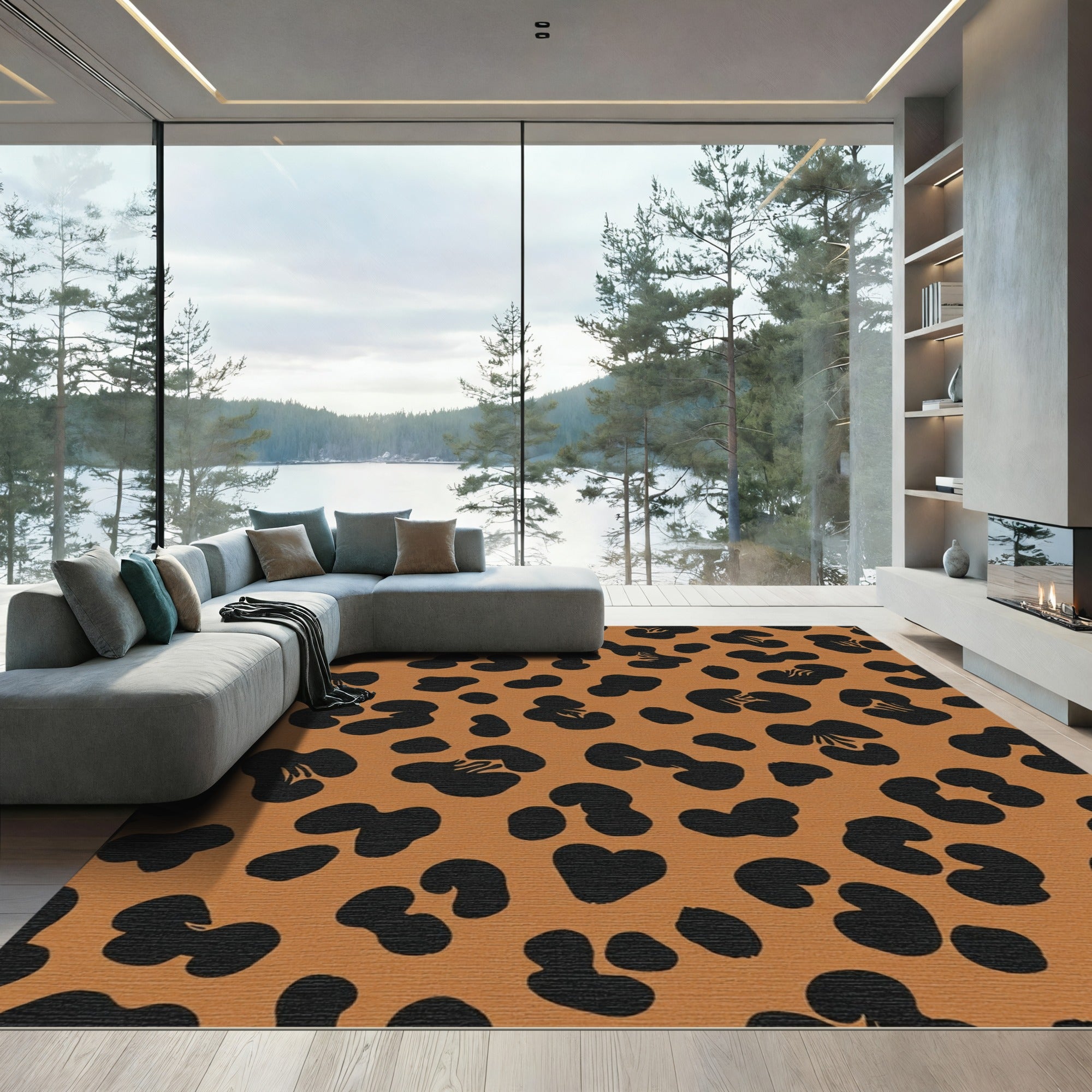 Bold Black Leopard Print Rug
