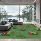Whimsical Red Mushroom Forest Floor Rug