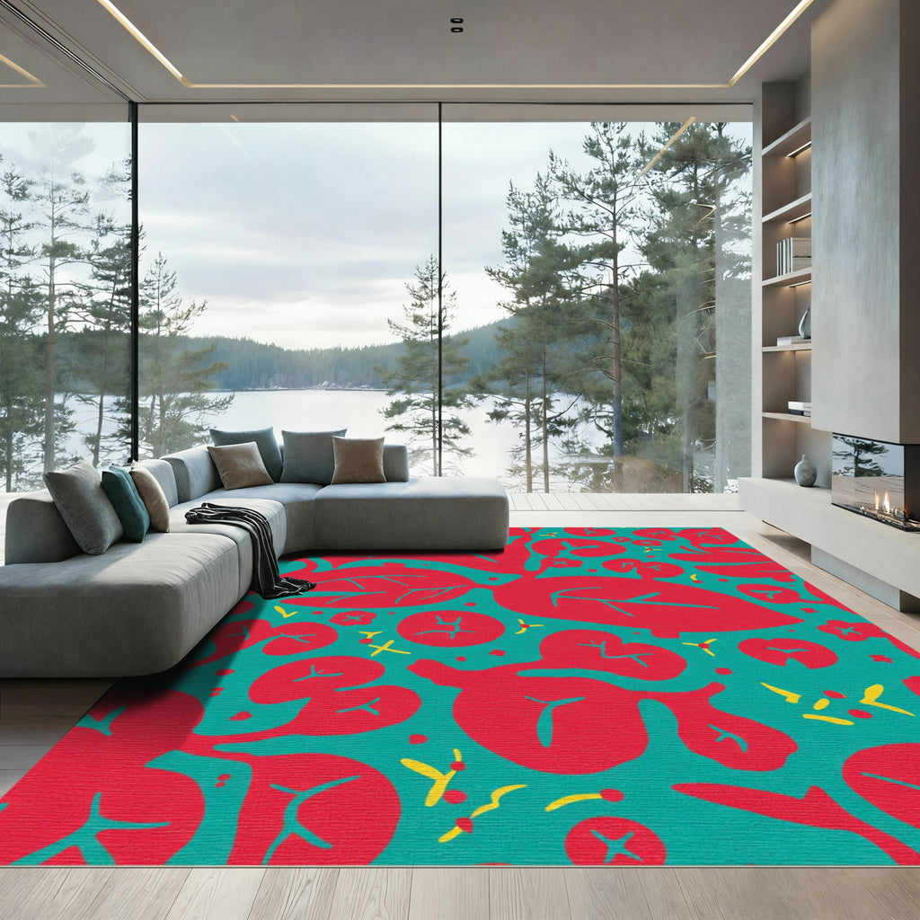 Crimson Leafy Botanical Abstract Rug