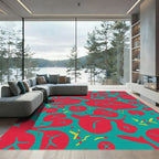 Crimson Leafy Botanical Abstract Rug
