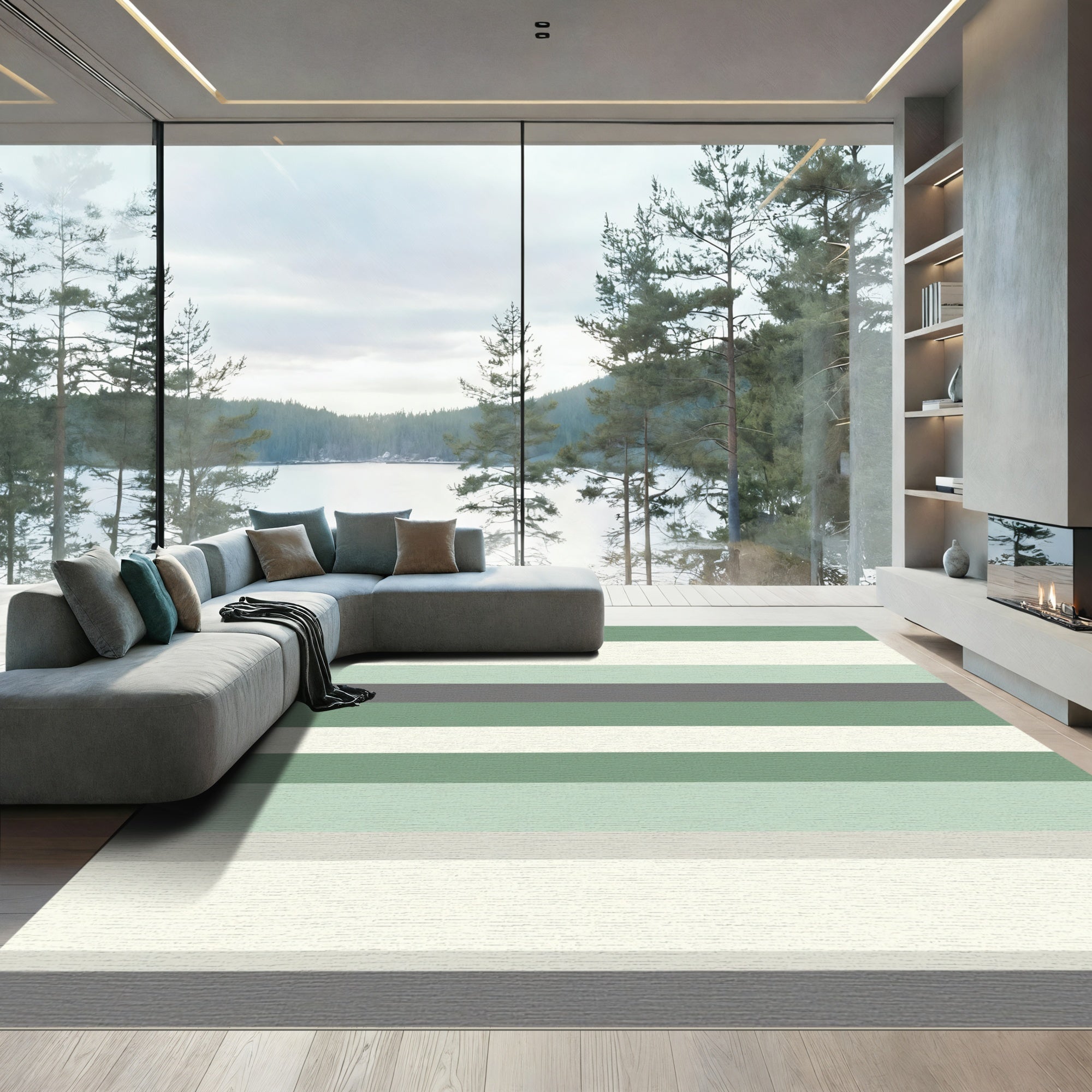 Sage Green Horizontal Stripe Rug