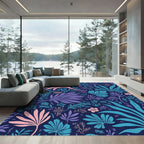 Chic Navy Tropical Floral Fantasy Rug