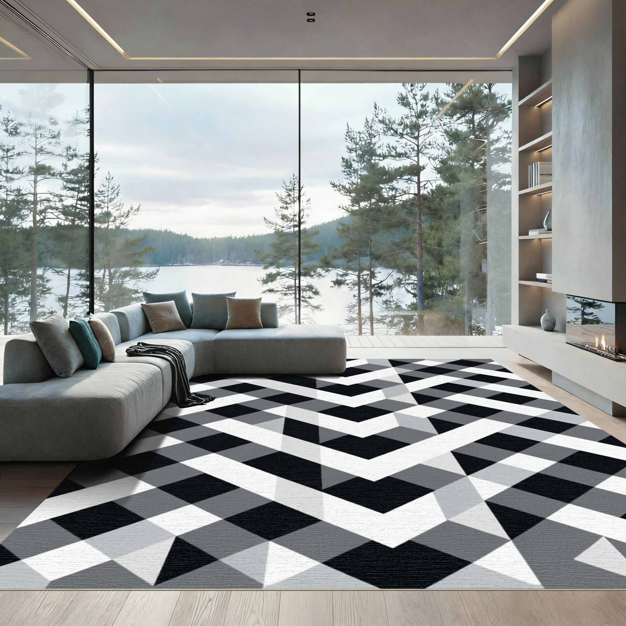 Abstract Geometric Chevron Stripe Rug