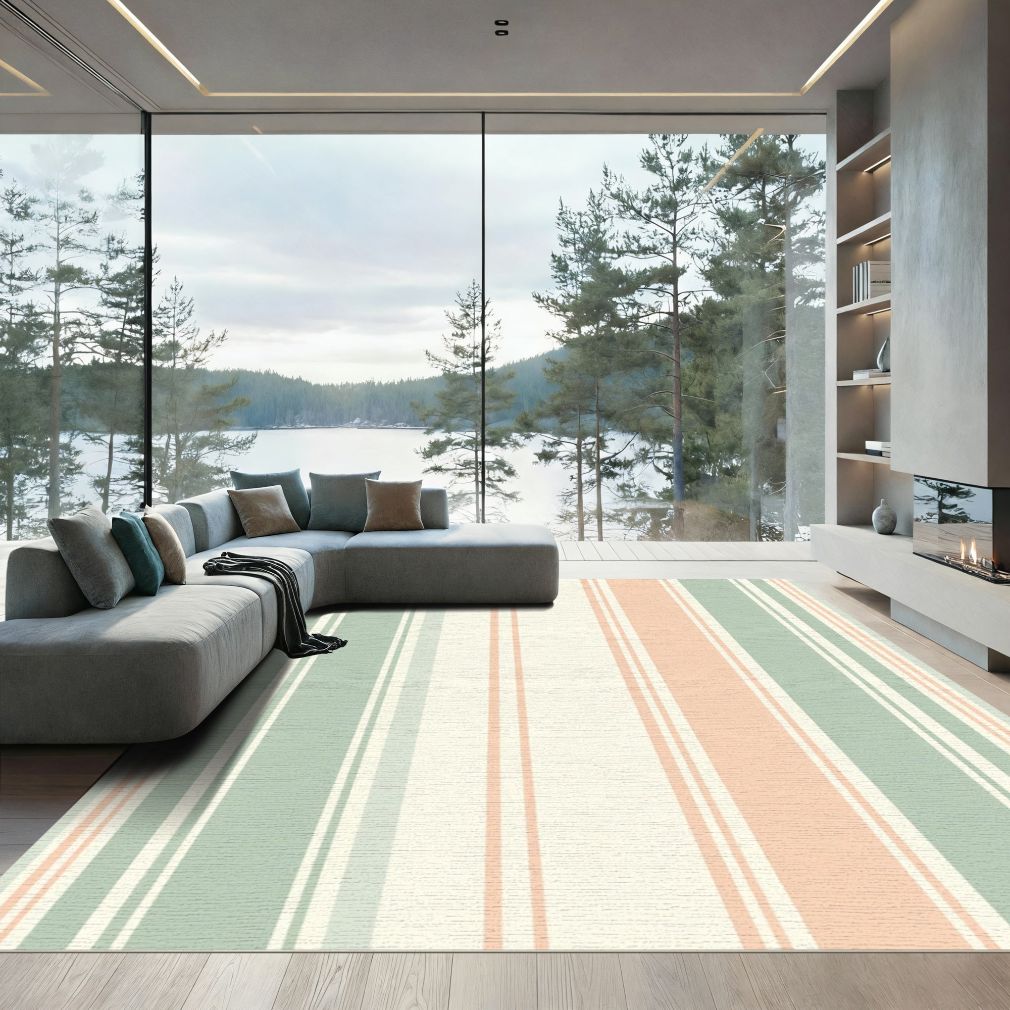Soft Pastel Mint Coral Stripe Rug