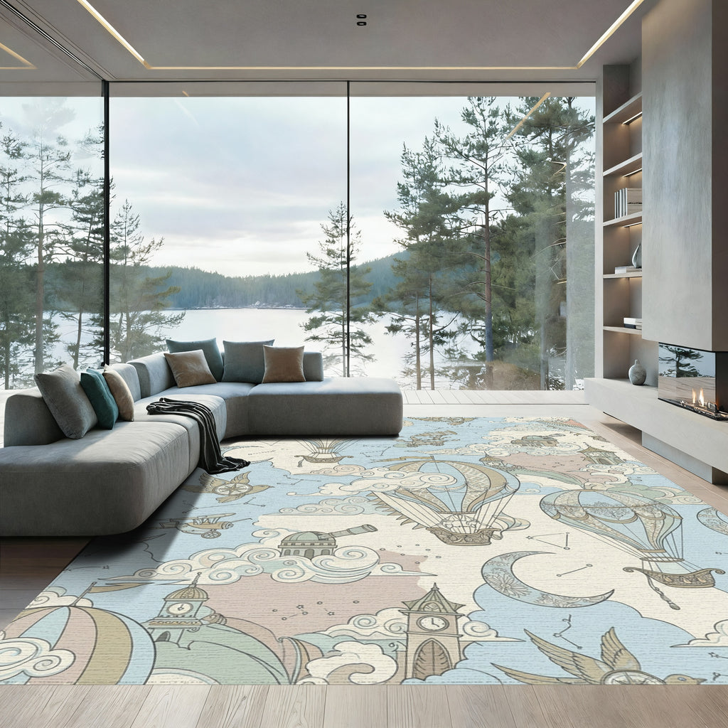 Steampunk Hot Air Balloon Sky Adventure Rug