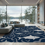 Navy Blue Schooling Fish Swirl Rug