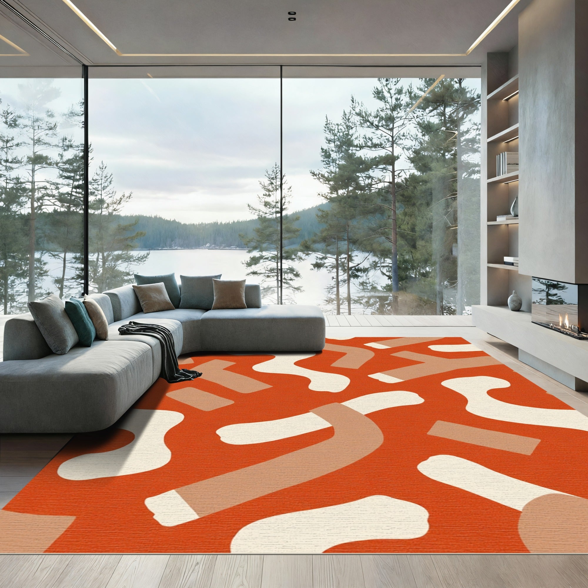 Abstract Earth Tones Organic Shapes Rug