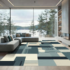 Abstract Teal Geometric Block Arrangement Rug
