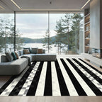 Bold Black White Striped Glitch Rug