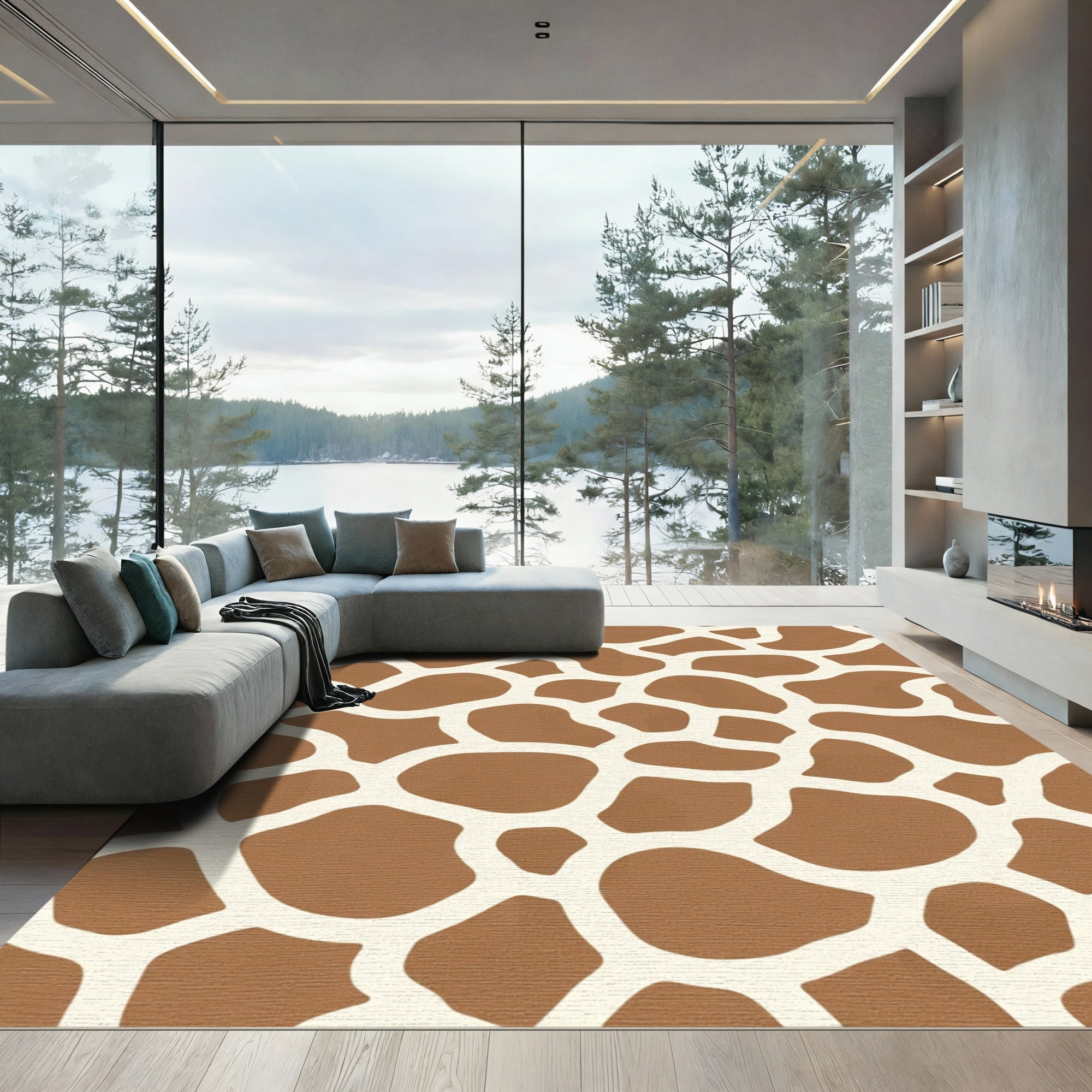 Brown White Giraffe Spot Rug