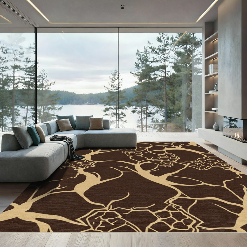 Brown And Gold Abstract Vine Art Rug
