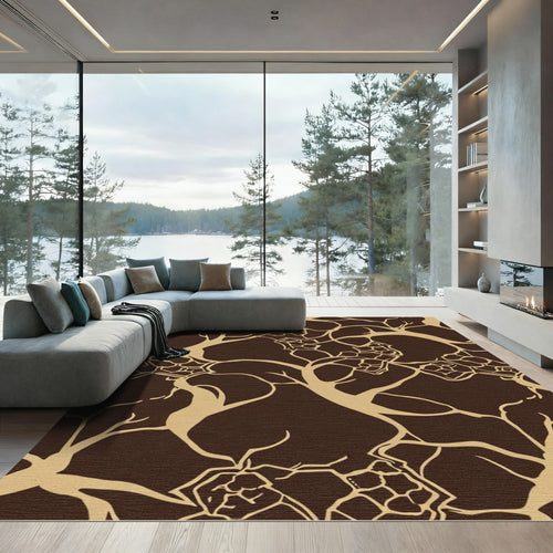 Brown And Gold Abstract Vine Art Rug