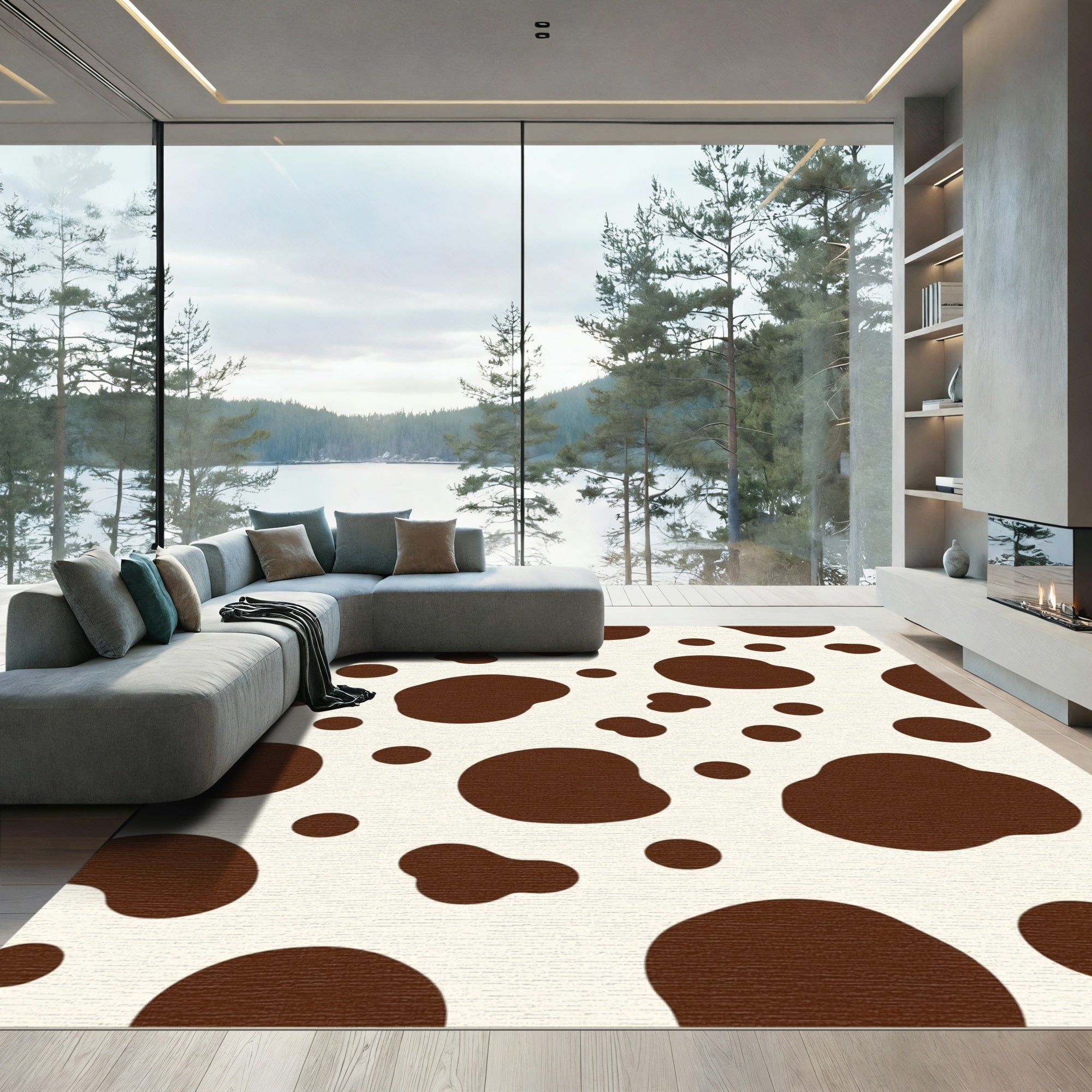 Brown Spotted Cream Blob Rug