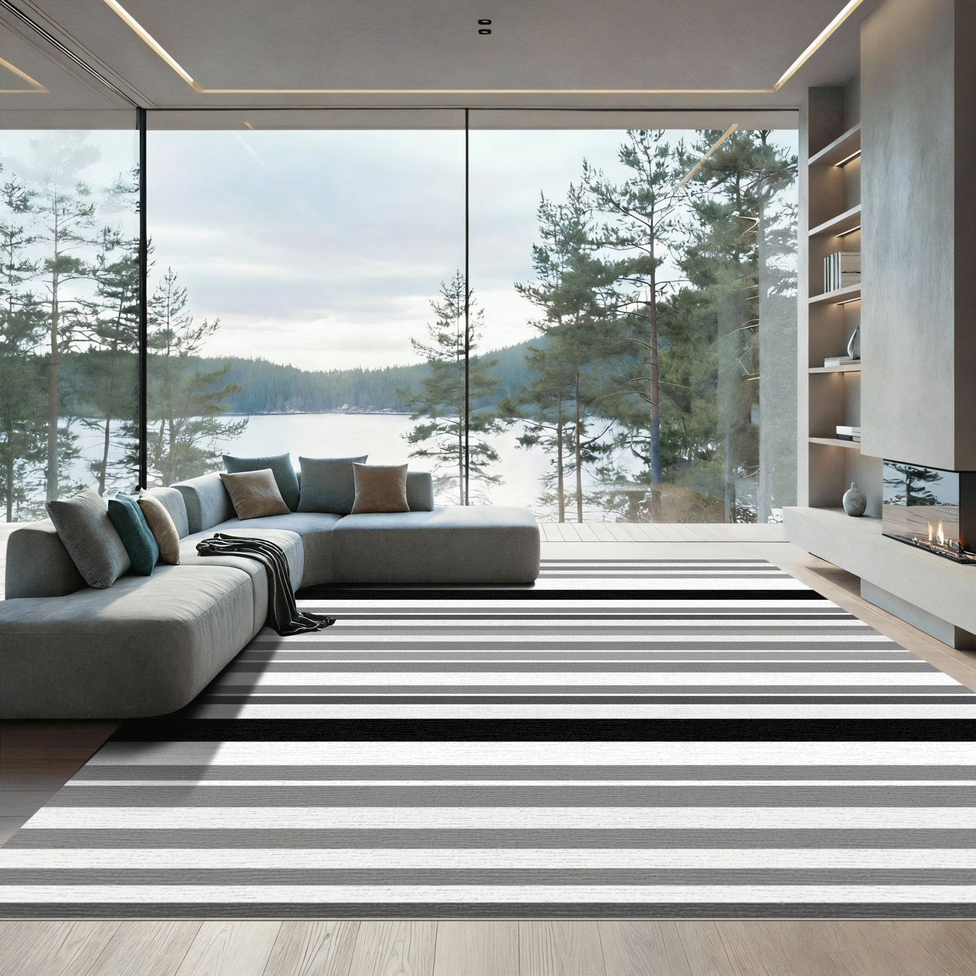 Monochromatic Horizontal Stripe Arrangement Rug