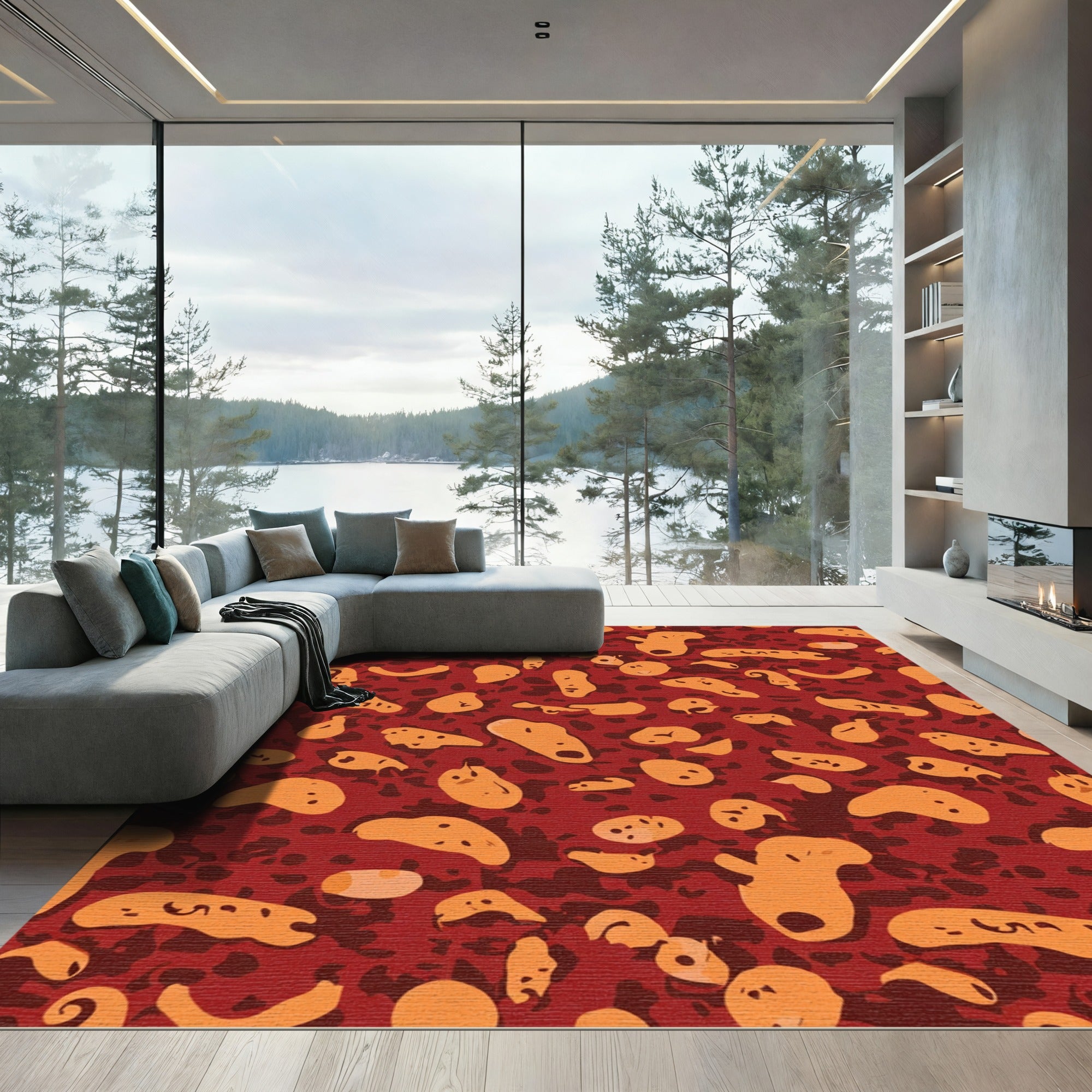 Rusty Orange Abstract Amoeba Rug