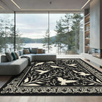 Cream Birds Among Branches Border Rug