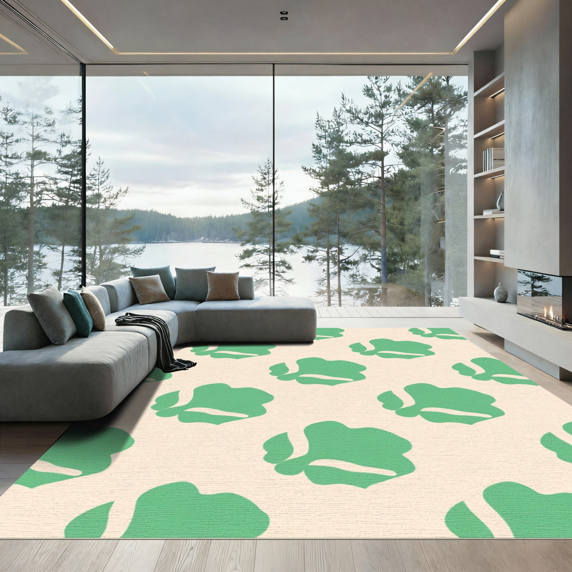 Mint Green Floral Abstract Repeat Rug