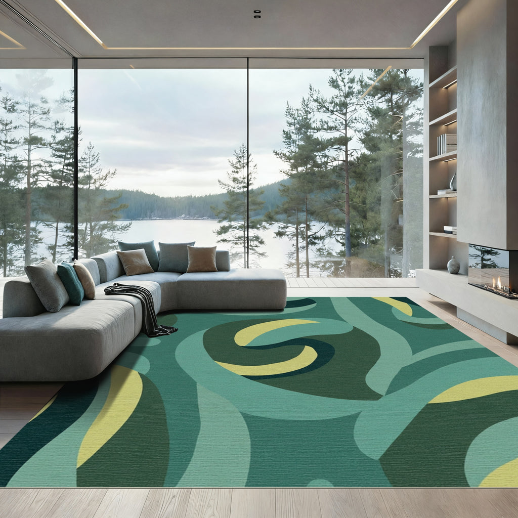 Deep Teal Abstract Swirl Rug