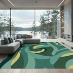 Deep Teal Abstract Swirl Rug