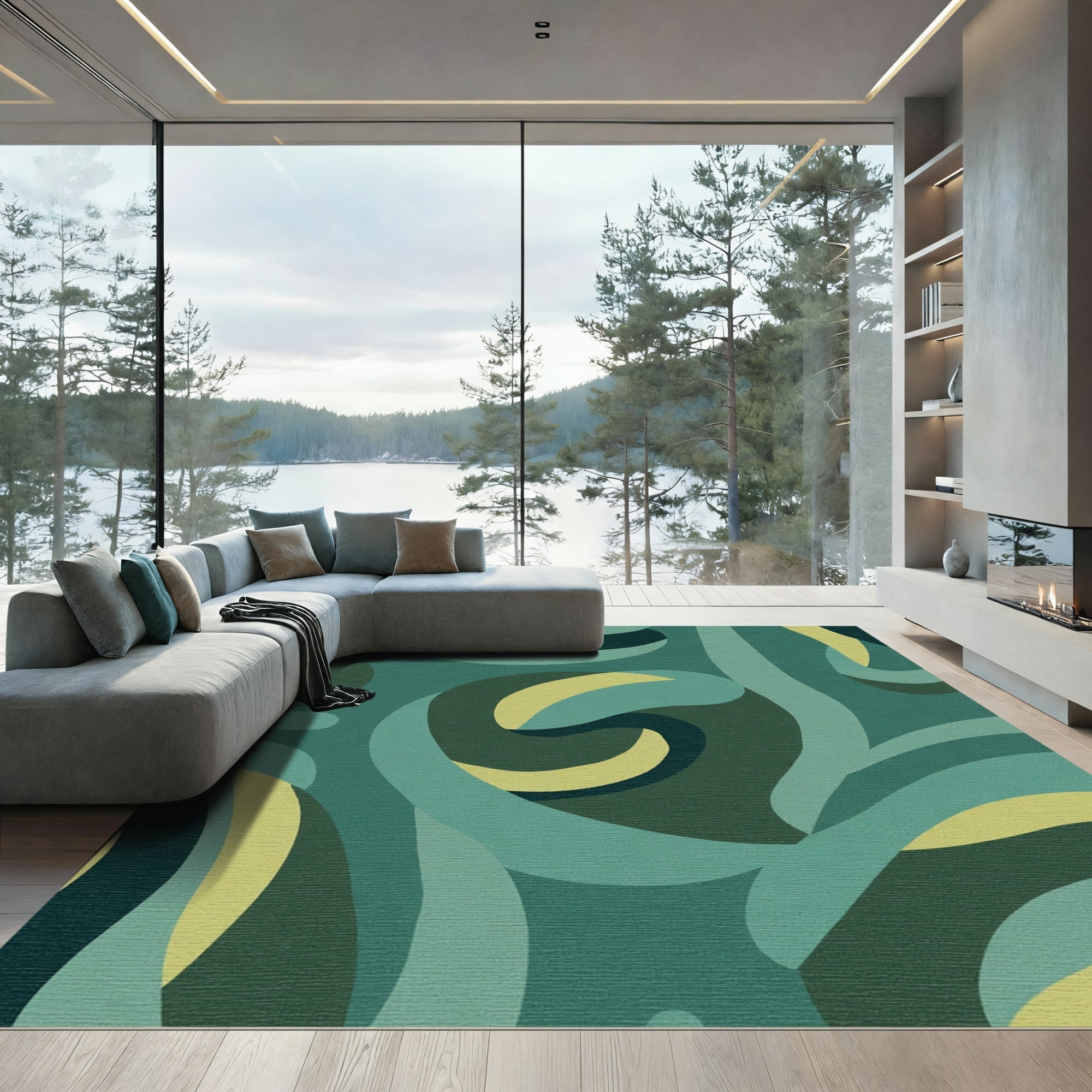 Deep Teal Abstract Swirl Rug
