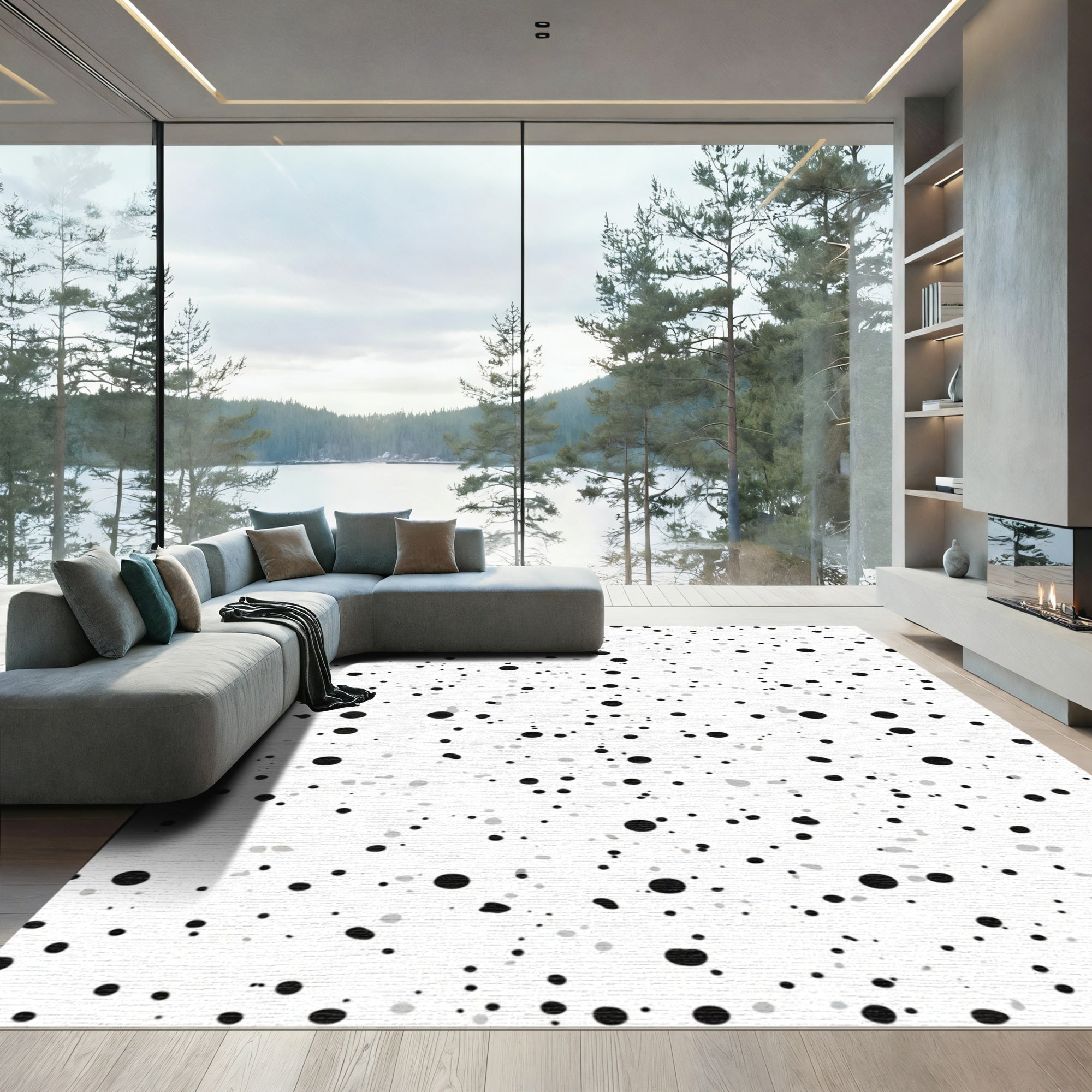 Monochromatic Splatter Dot Collage Rug