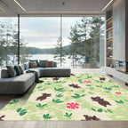 Cute Brown Bear Meadow Flowers Rug