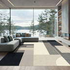 Minimalist Geometric Black and Ivory Rug