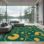 Golden Swirl Abstract Teal Vines Rug