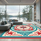 Crimson Teal Starburst Medallion Rug