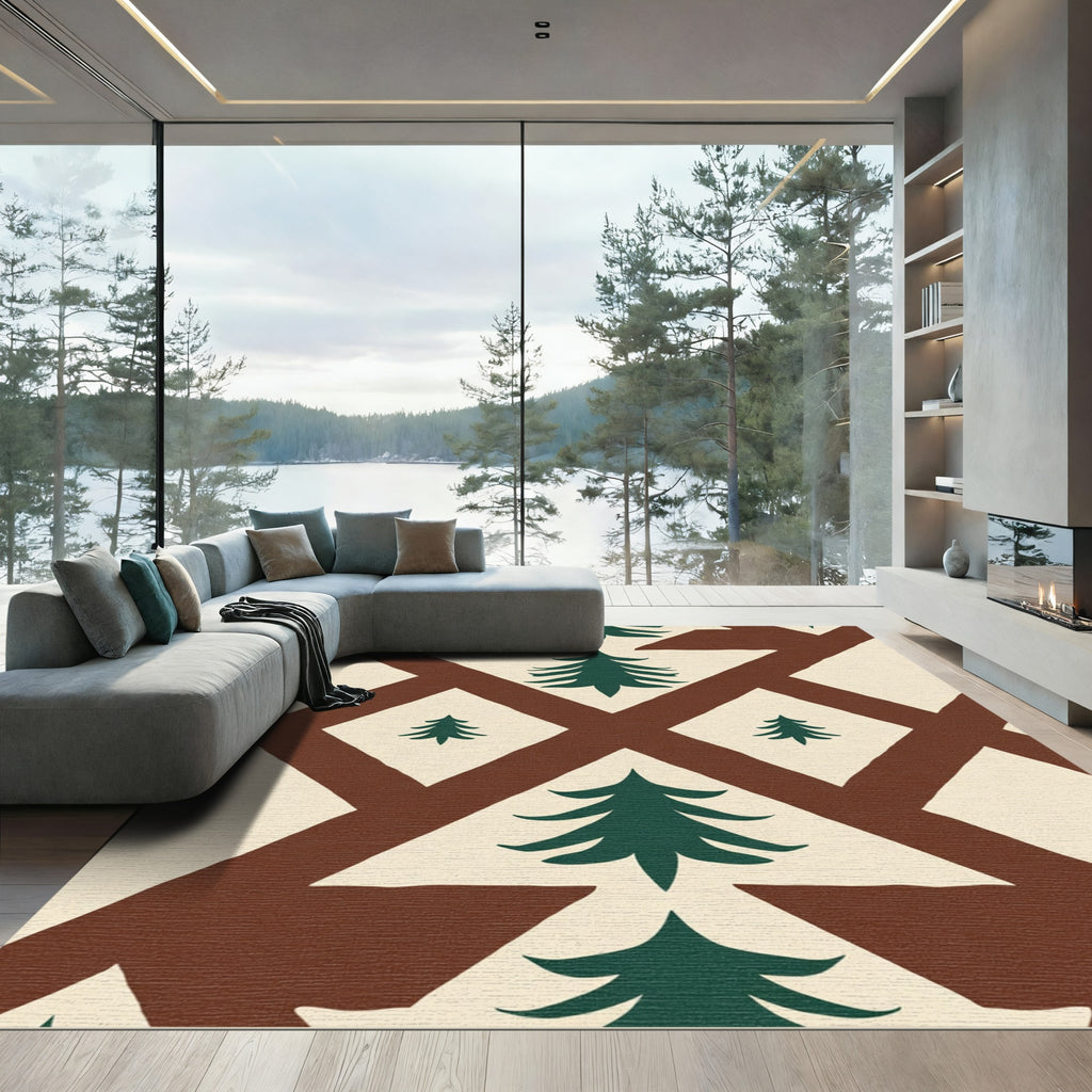 Forest Green Pine Woodland Lattice Rug