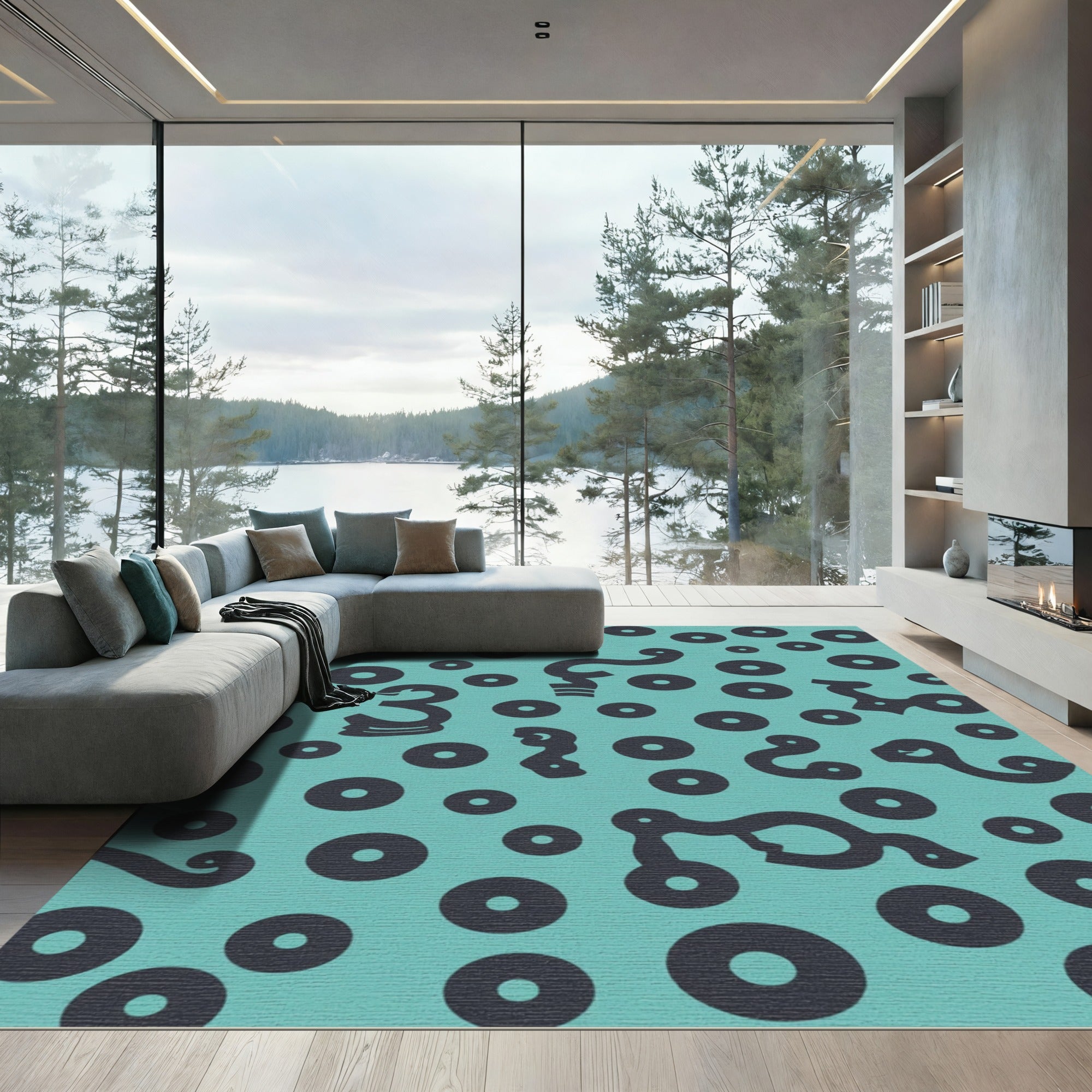 Teal And Charcoal Organic Dot Flow Rug