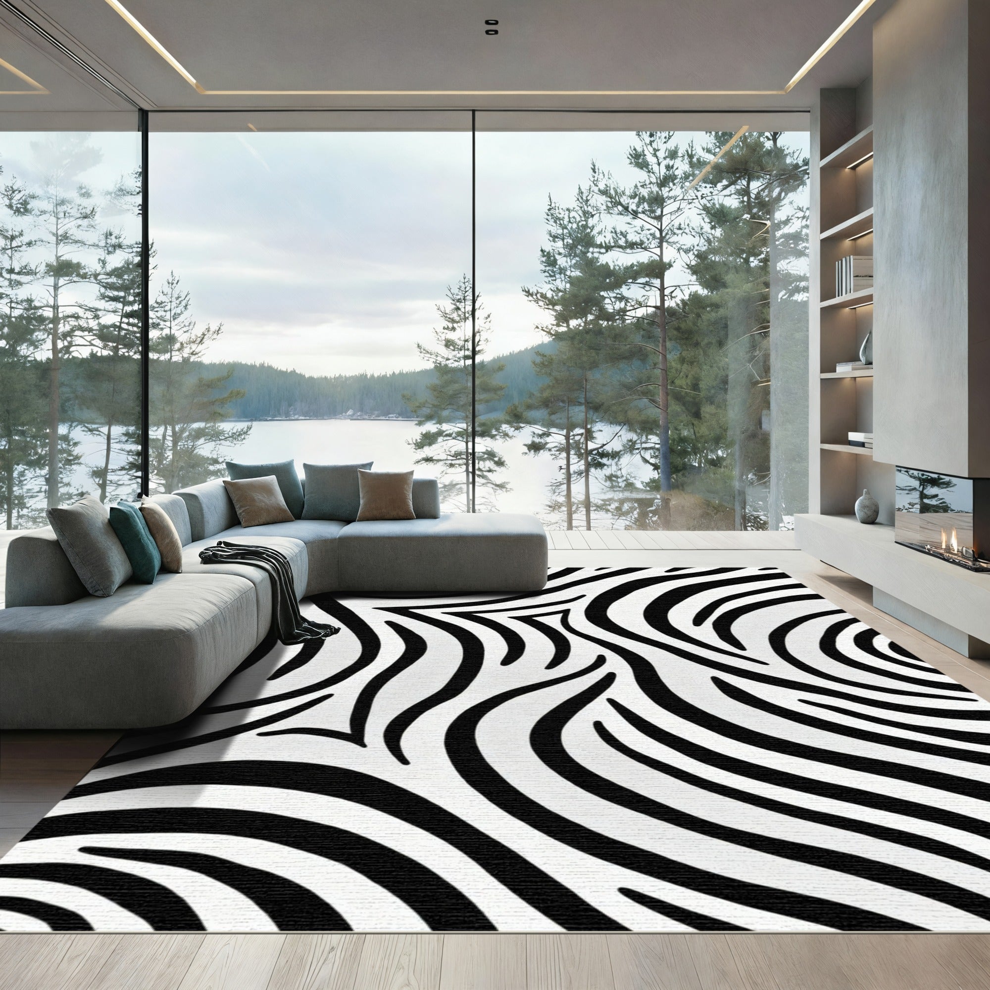 Monochrome Abstract Zebra Stripes Rug
