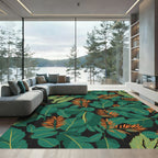 Emerald Teal Leafy Foliage Botanical Rug