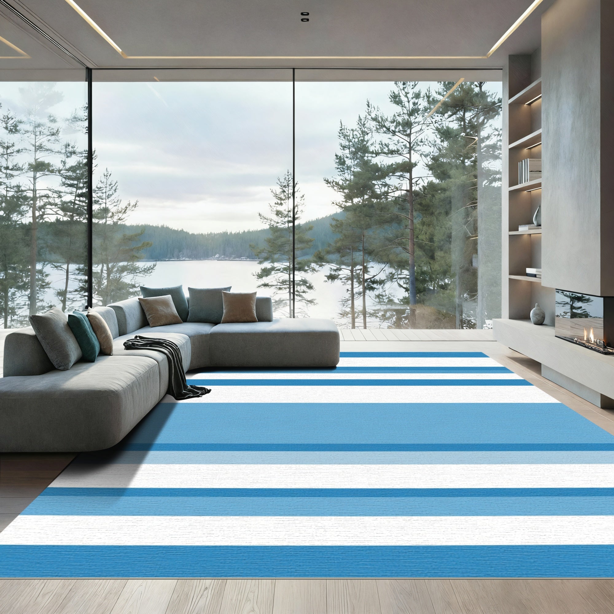 Blue White Gradient Striped Rug