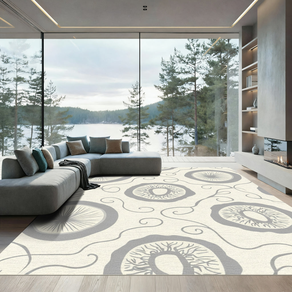 Gray Floral Vine Round Medallion Rug