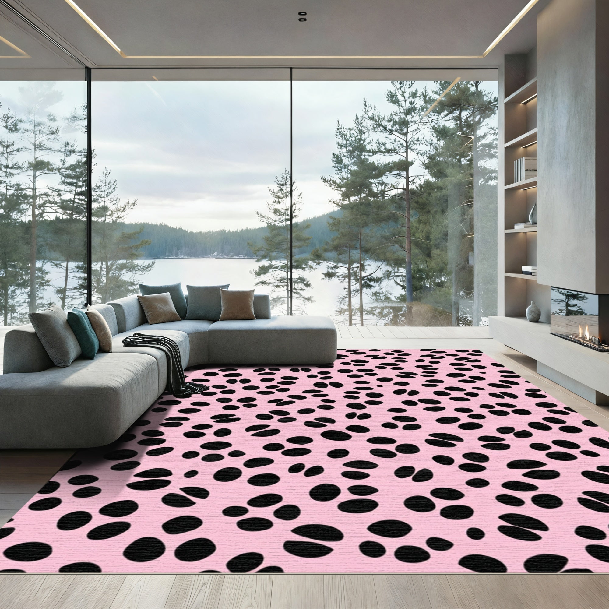 Pink Black Spotted Houndstooth Rug