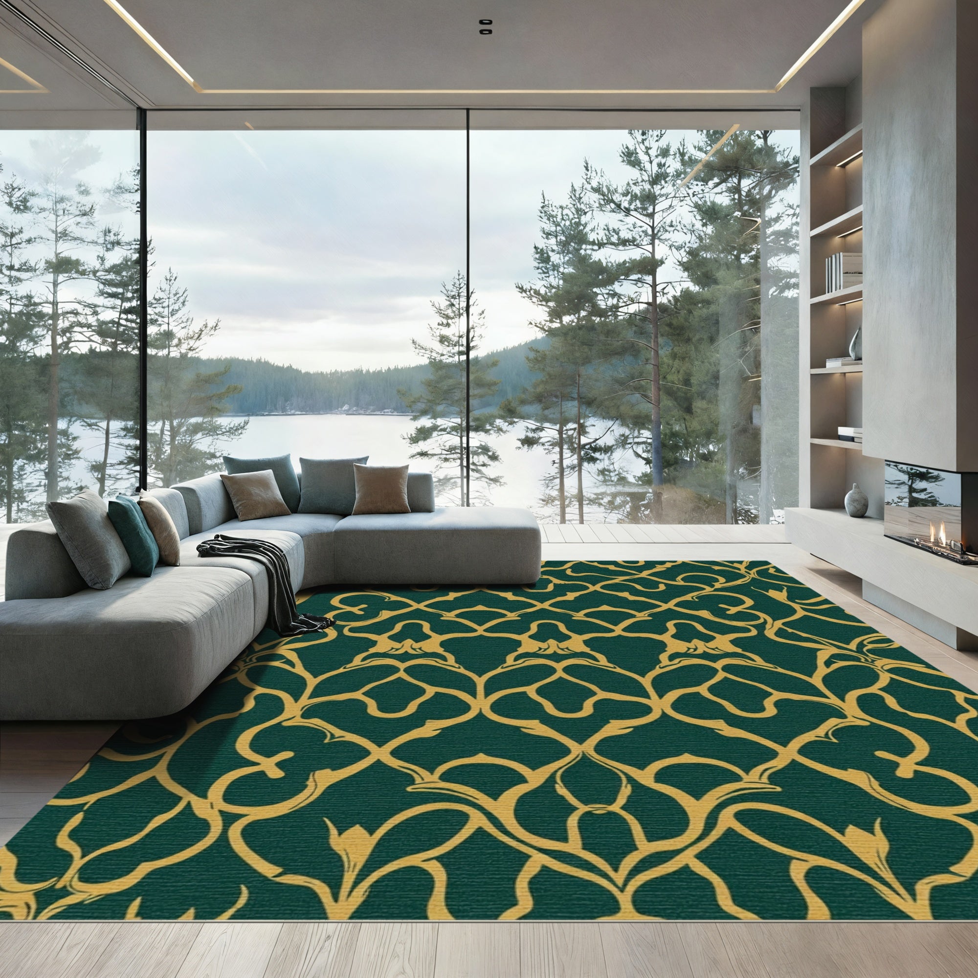 Emerald Gold Ornate Scroll Rug