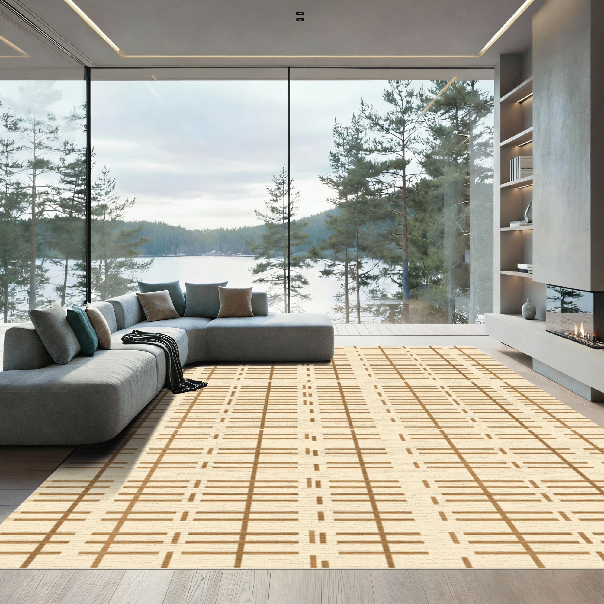 Amber Horizontal Lines Grid Rug