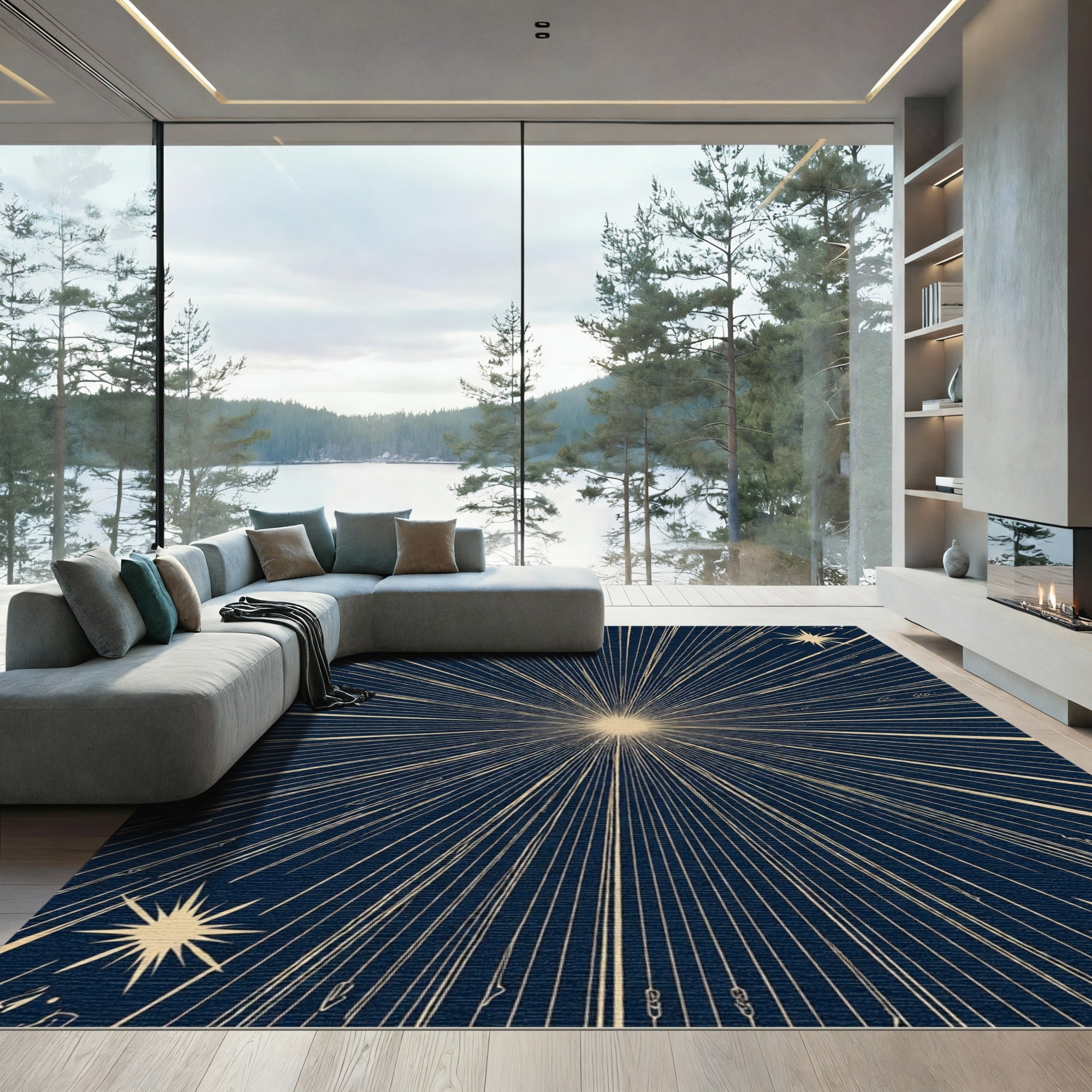 Midnight Blue Radiant Starburst Rug