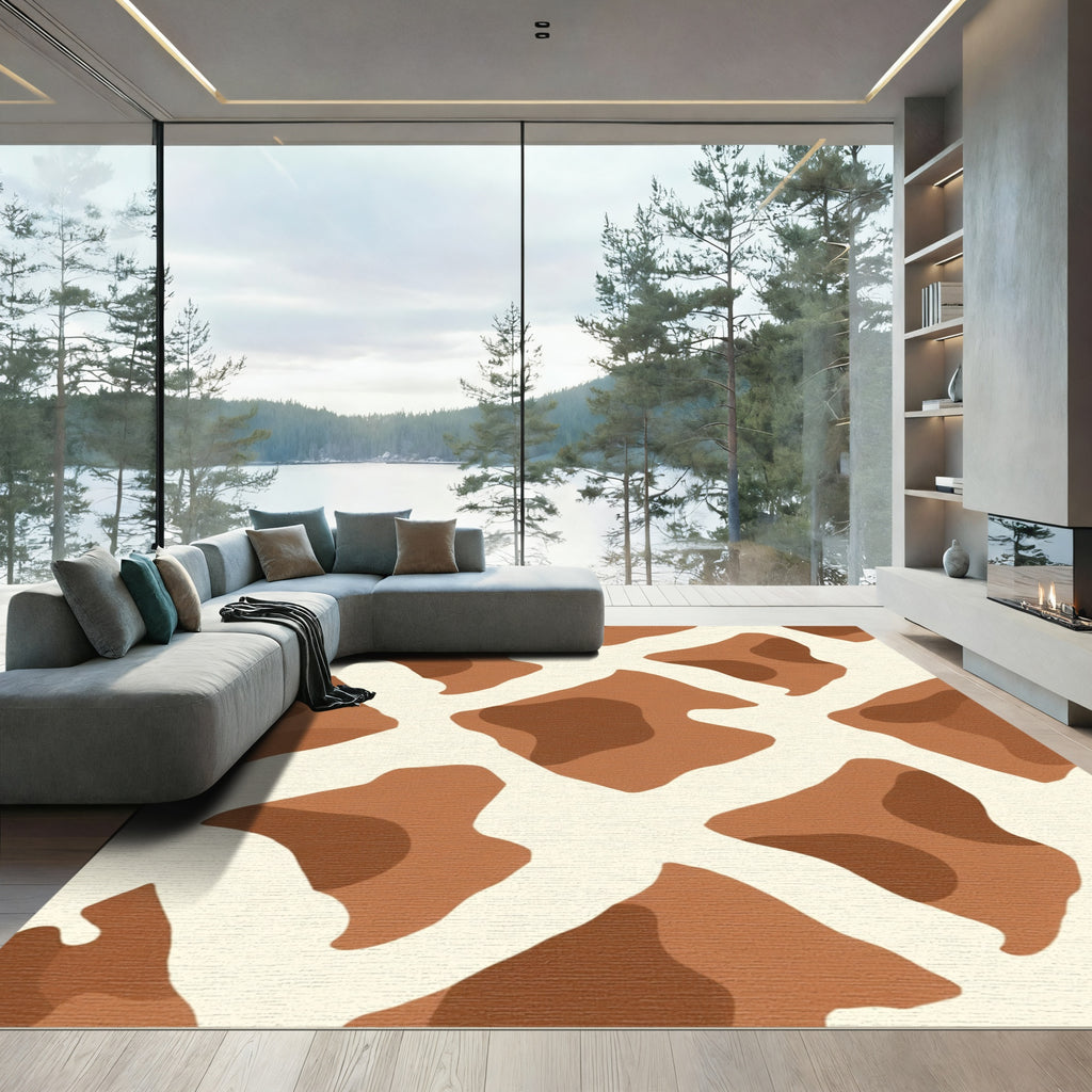 Tan Brown Animal Print Squares Rug
