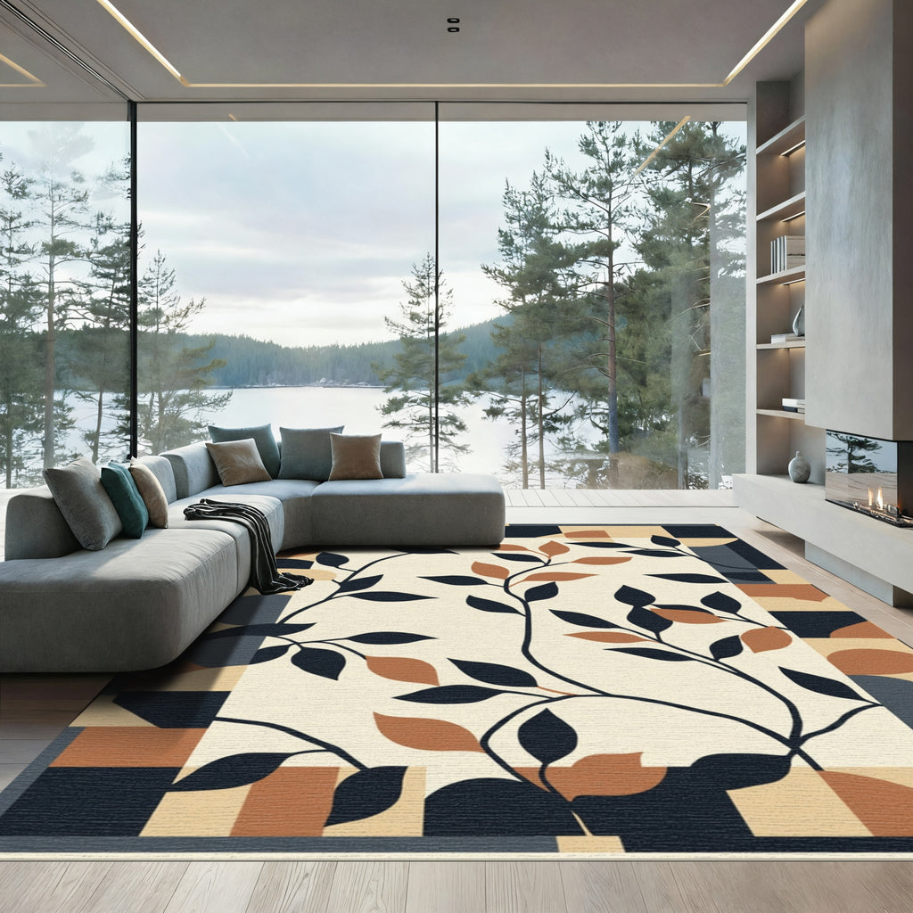Geometric Border Botanical Vines Rug