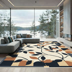 Geometric Border Botanical Vines Rug