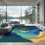 Deep Blue Gold Celestial Landscape Rug