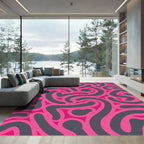 Vivid Pink Swirl Gray Abstract Rug